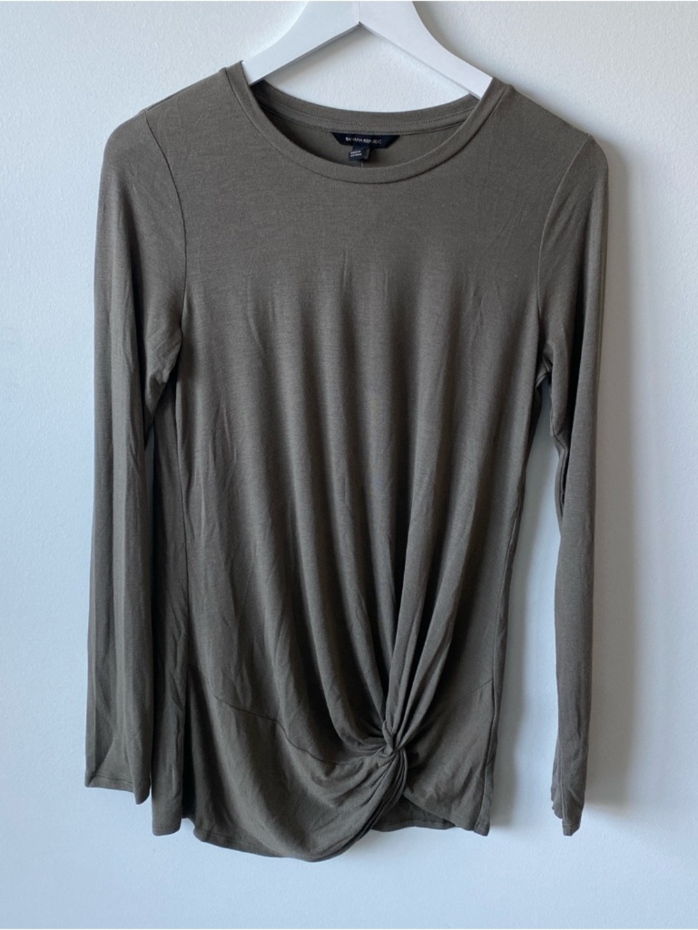 Banana Republic Olive Twist Front Long Sleeve Top